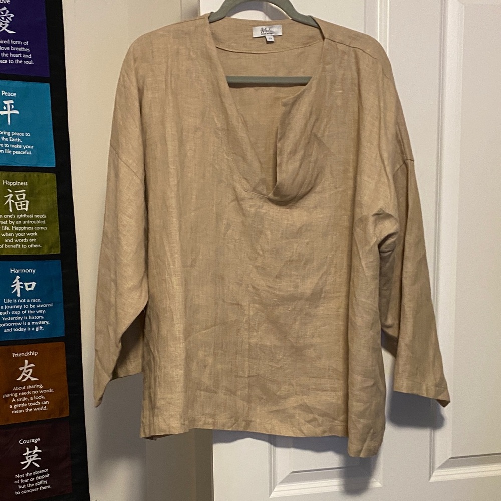 Moda Beige Italian Linen Blouse